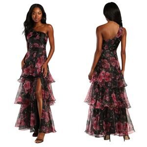 Lulus Regal Florals Black Floral Print Organza Tiered Maxi Dress size Small NWT